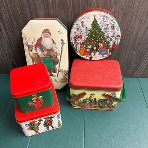 Set of 5 vintage 90s Potpourri Press Christmas themed tins, various sizes